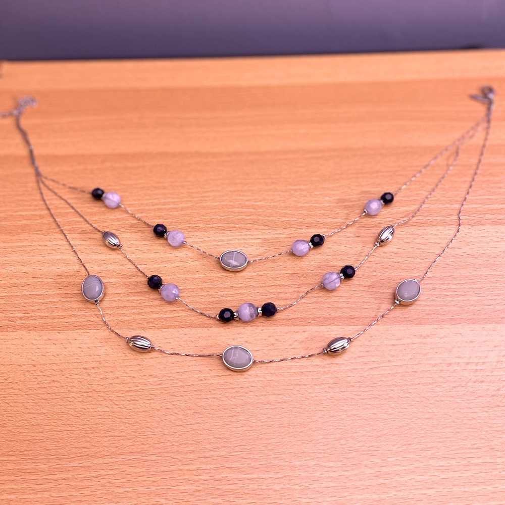 NY necklace- 3 layers with the shortest row about 15 inches in length.